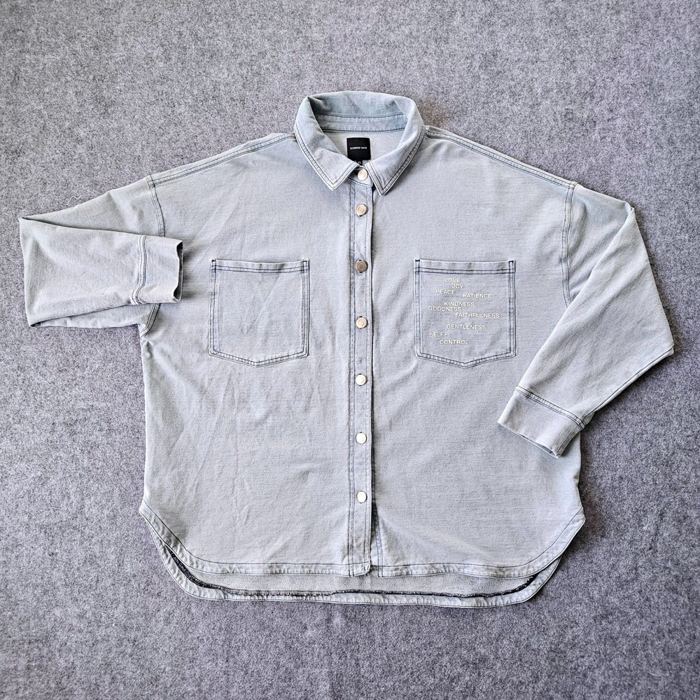 Elevated Faith Fruit of the Spirit Oversized Denim Shirt Light Wash XL Graphic
